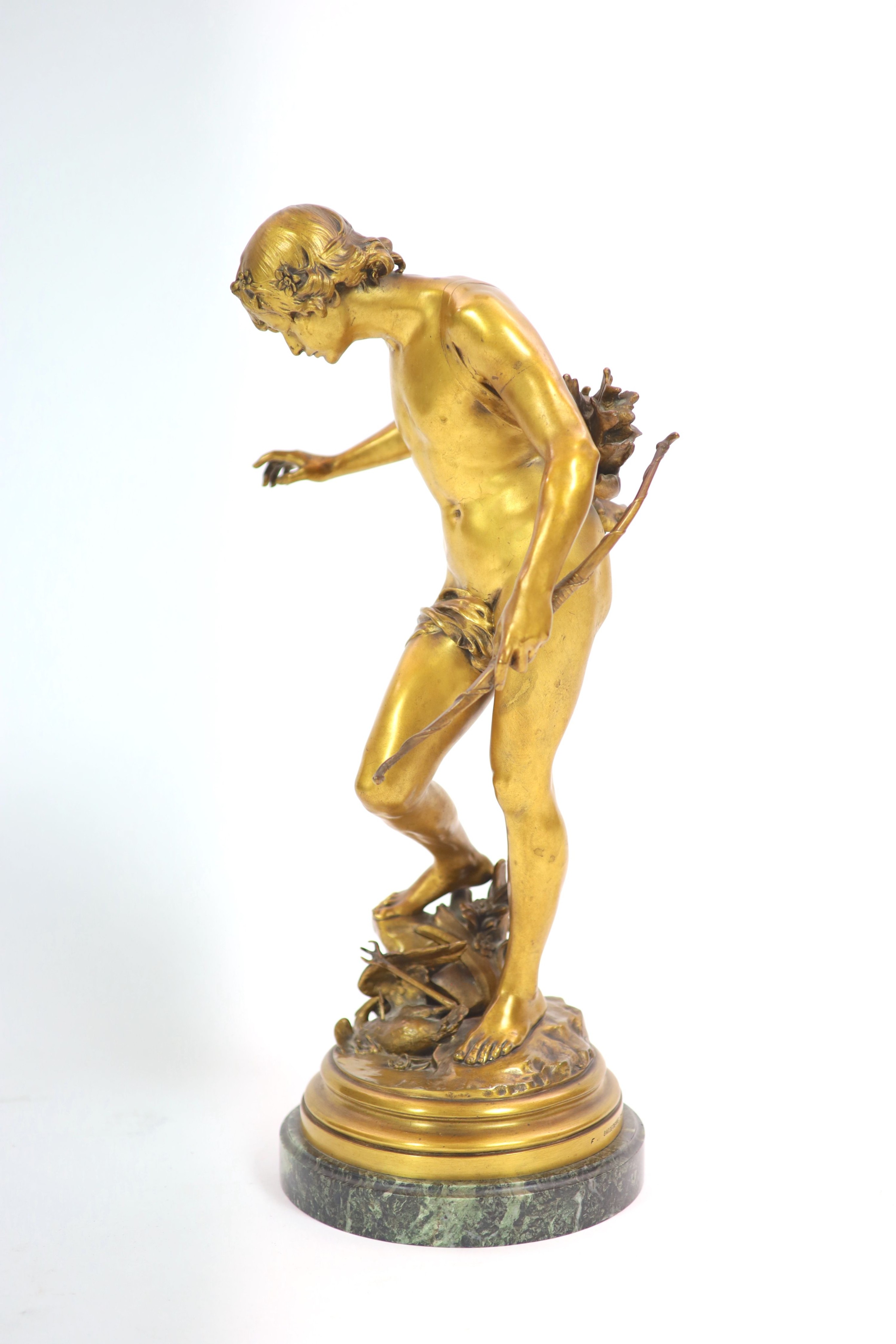 Eugene Quinton (1853-1892) a large gilt bronze figure ‘The Young Hunter’, H 61 cm.